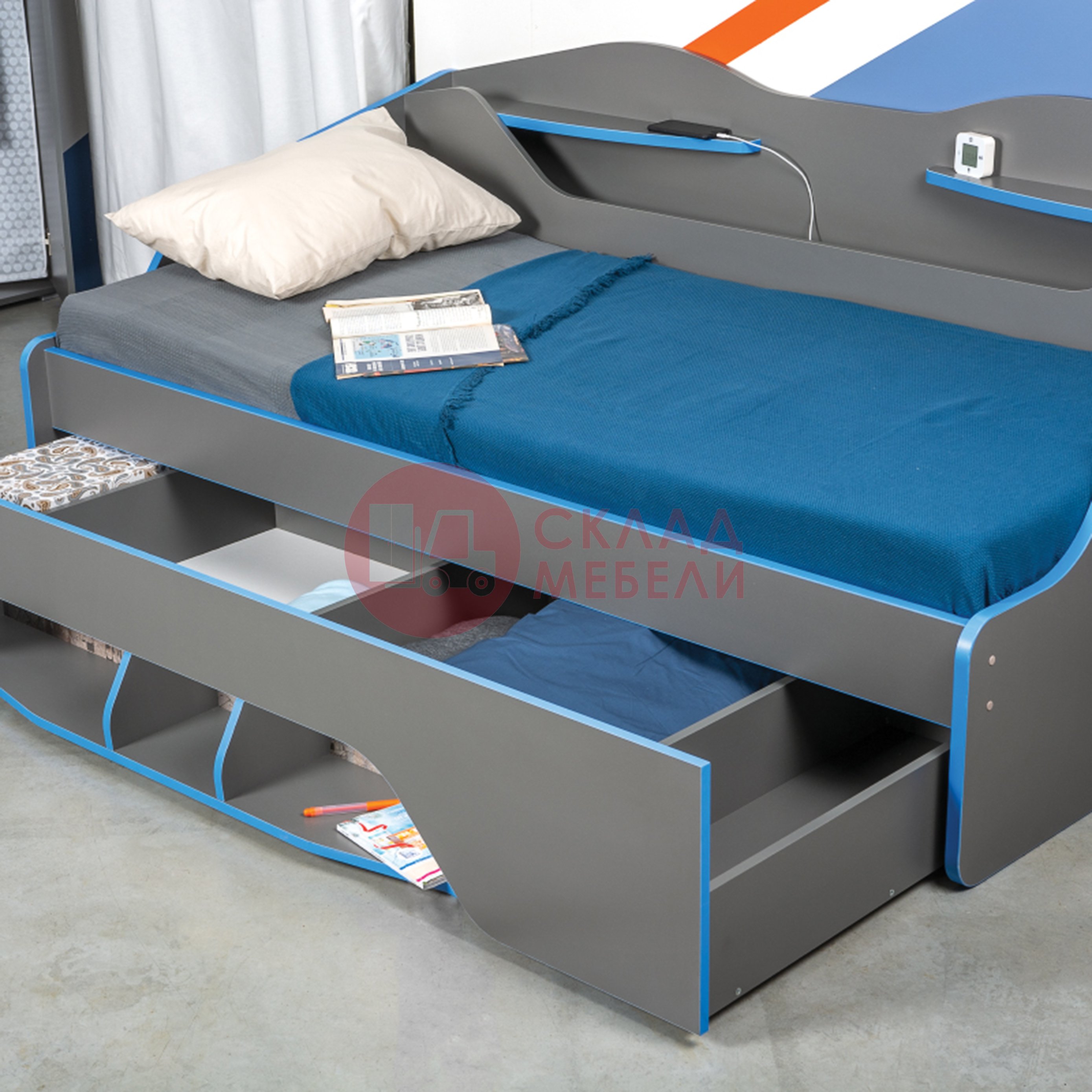 кровать индиго с ящиками