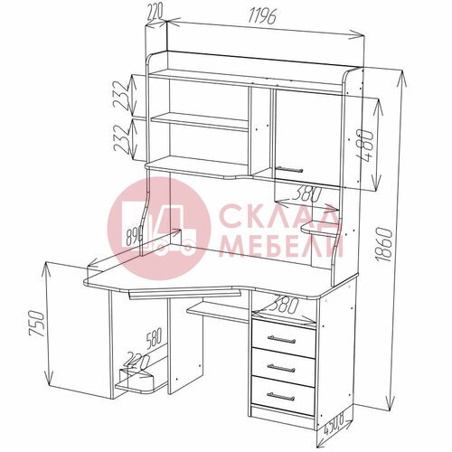  Стол СК-25 компьютерный Пирамида в Симферополе Крыму