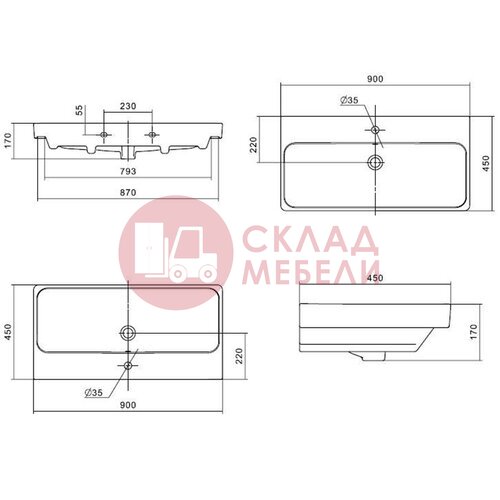  Раковина встраиваемая АДРИАНА 90 Santek в Симферополе Крыму
