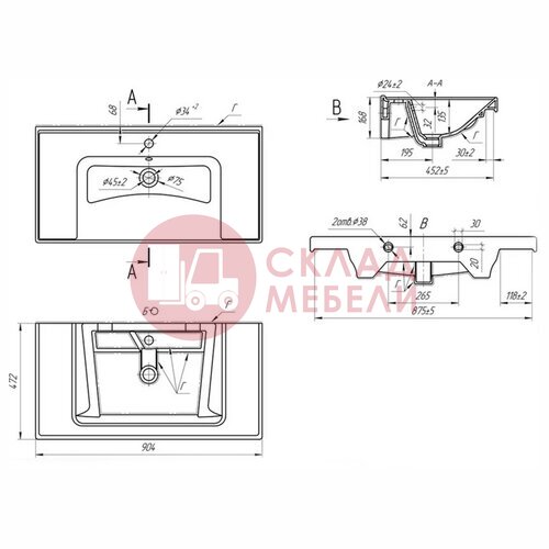  Раковина встраиваемая Грейс-90 MYJOYS в Симферополе Крыму