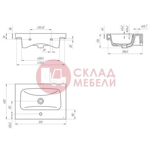  Раковина встраиваемая  Moduo50/ Moduo60/ Moduo80 Cersanit в Симферополе Крыму