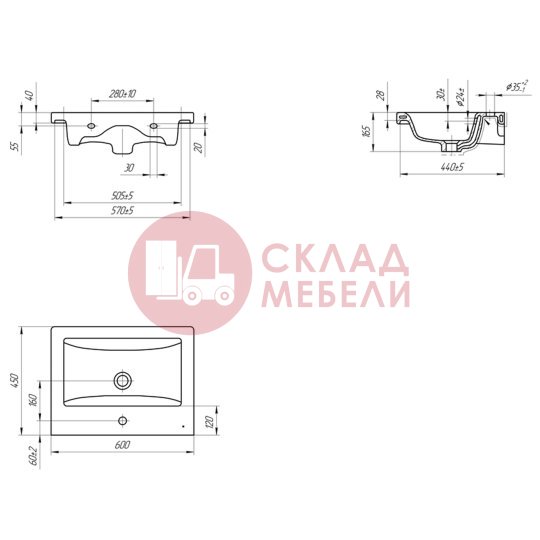  Раковина встраиваемая Como60/Como70/Como80 Cersanit 