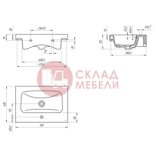  Раковина встраиваемая  Moduo50/ Moduo60/ Moduo80 Cersanit 